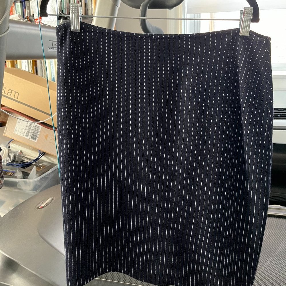 St. John Navy and White Pinstripe Skirt